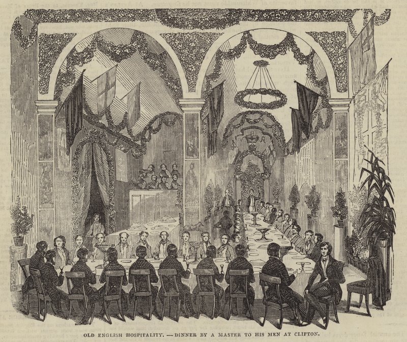 Antiga hospitalidade inglesa, jantar de um mestre para seus homens em Clifton de English School