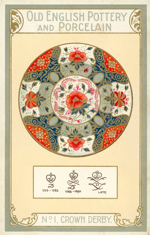 Cerâmica e porcelana inglesas antigas: Crown Derby (litografia a cores) de English School