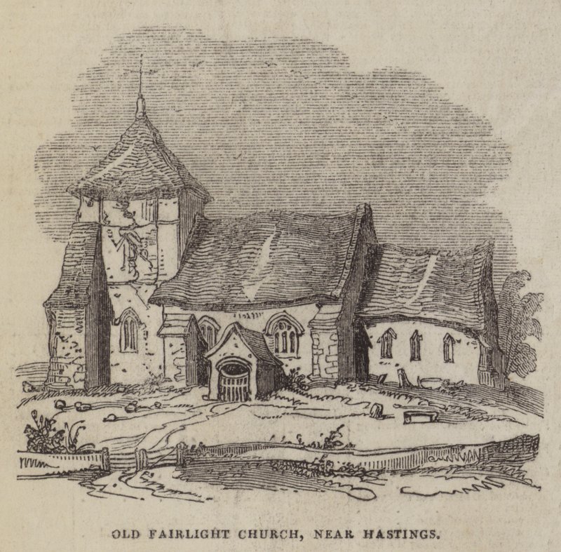 Antiga Igreja Fairlight, perto de Hastings (gravura) de English School