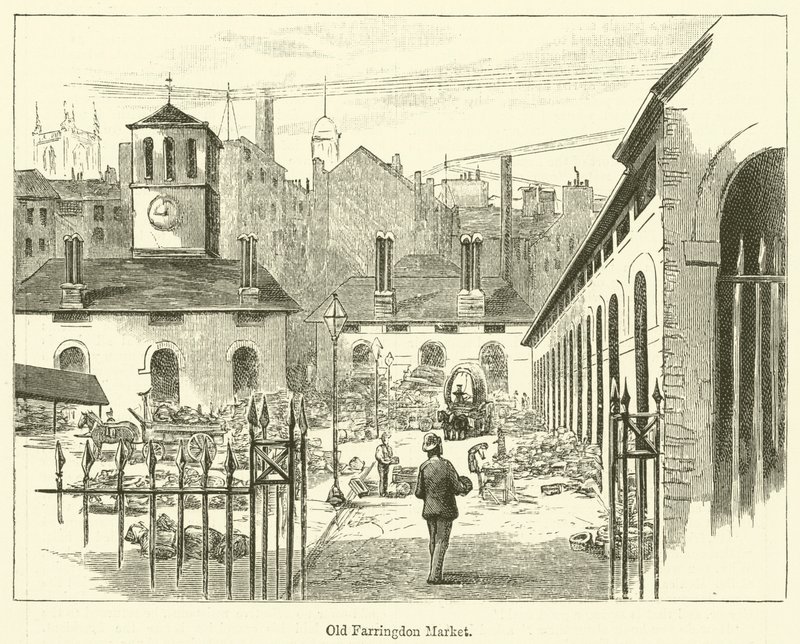 Antigo mercado de Farringdon (gravura) de English School