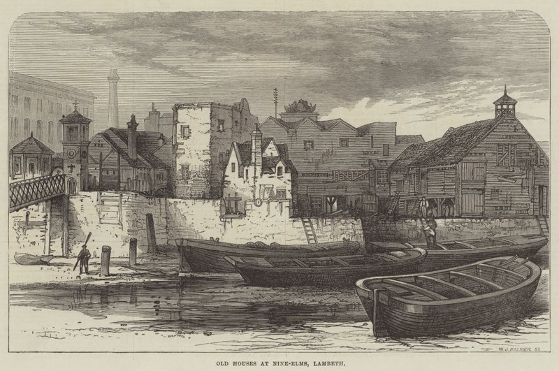 Old Houses at Nine-Elms, Lambeth (gravura) de English School