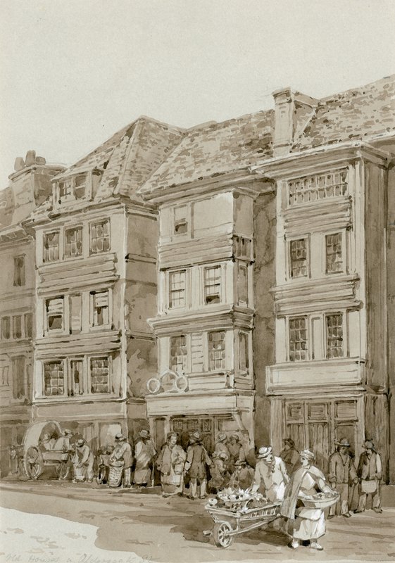 Casas antigas na rua Aldersgate (wc no papel) de English School