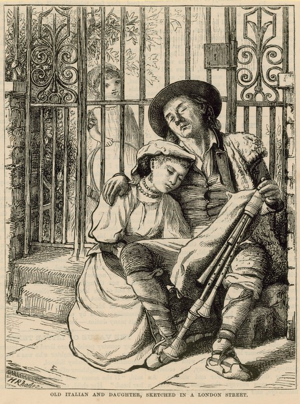 Velho italiano e filha, esboçado em uma rua de Londres de English School