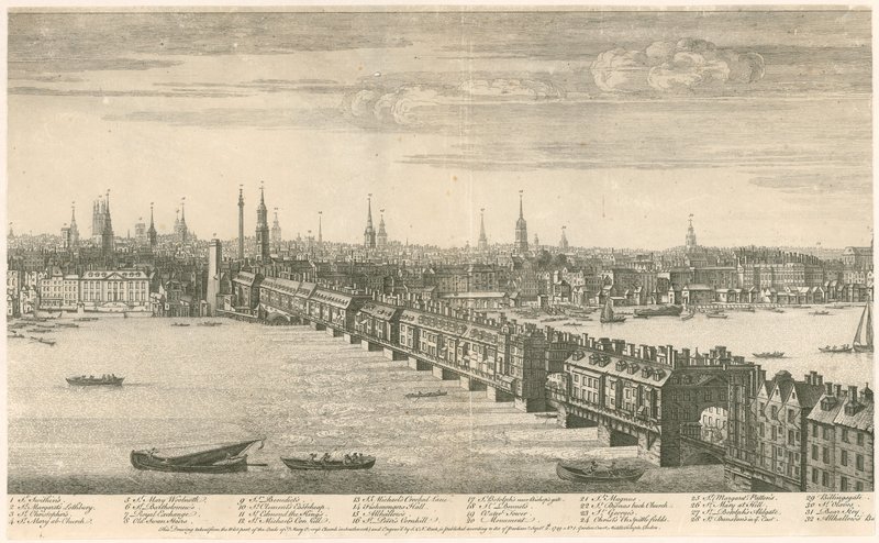 Old London Bridge - Bucks Ver 1749 de English School