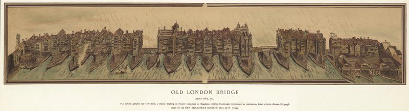 Old London Bridge cerca de 1600 de English School