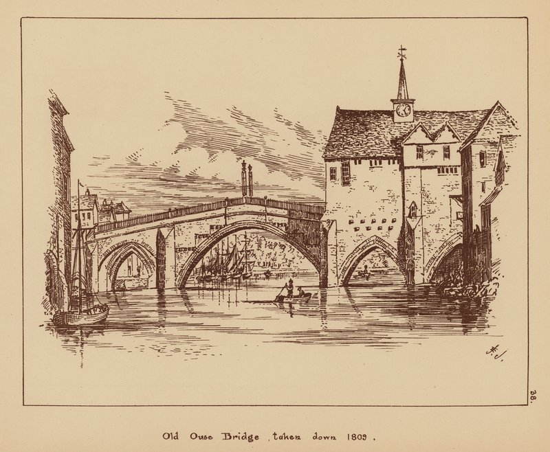 Ponte velha de Ouse, retirada em 1809 (litografia) de English School