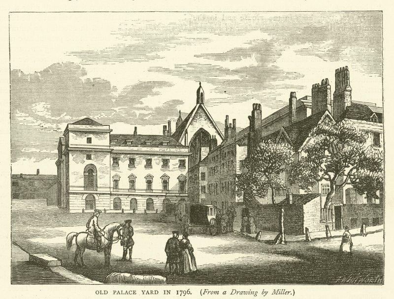 Old Palace Yard em 1796, a partir de um desenho de Miller (gravura) de English School