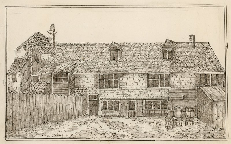 Old Pied Bull, Islington (traseira) (tinta no papel) de English School