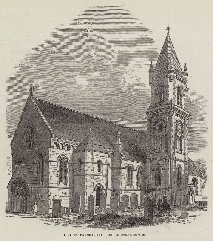 Reconstrução da antiga igreja de St Pancras (gravura) de English School