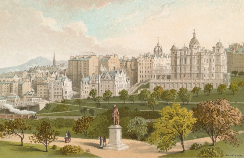 Old Town Edinburgh a partir de Princes Street Gardens de English School