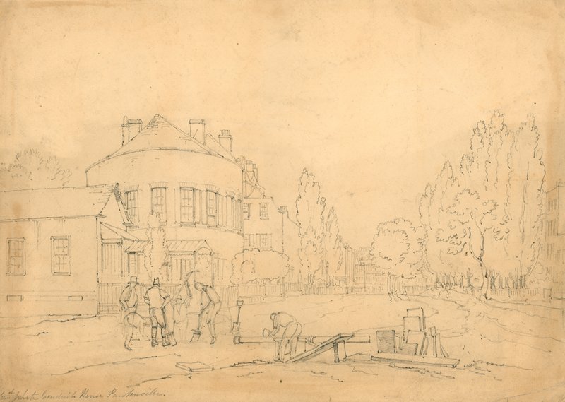 Old White Conduit House, Pentonville, em Londres; esboço de English School