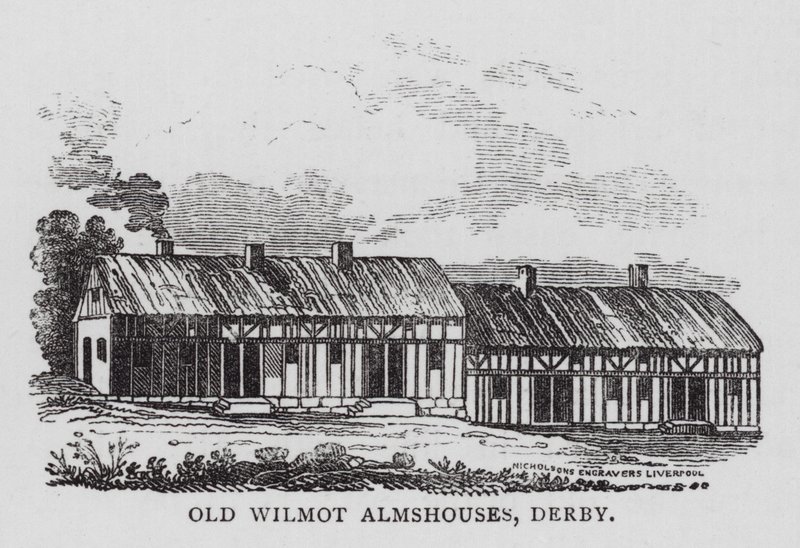 Antigo Wilmot Almshouses, Derby (gravura) de English School