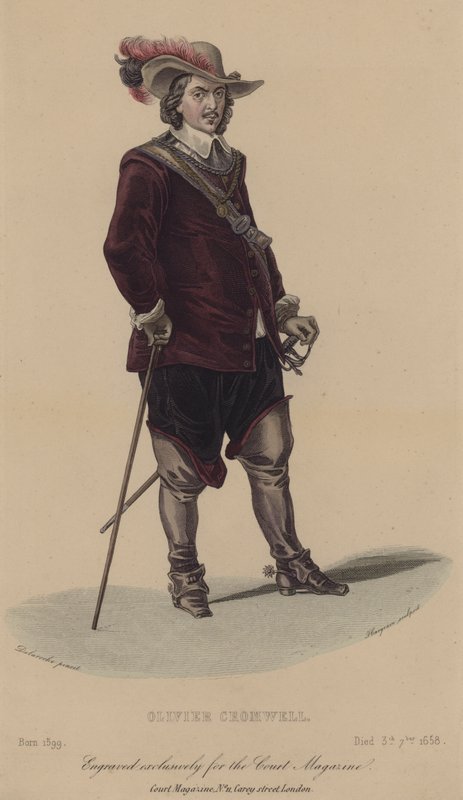 Oliver Cromwell, soldado e político inglês (gravura colorida) de English School