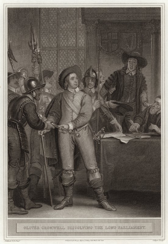 Oliver Cromwell dissolvendo o longo parlamento de English School