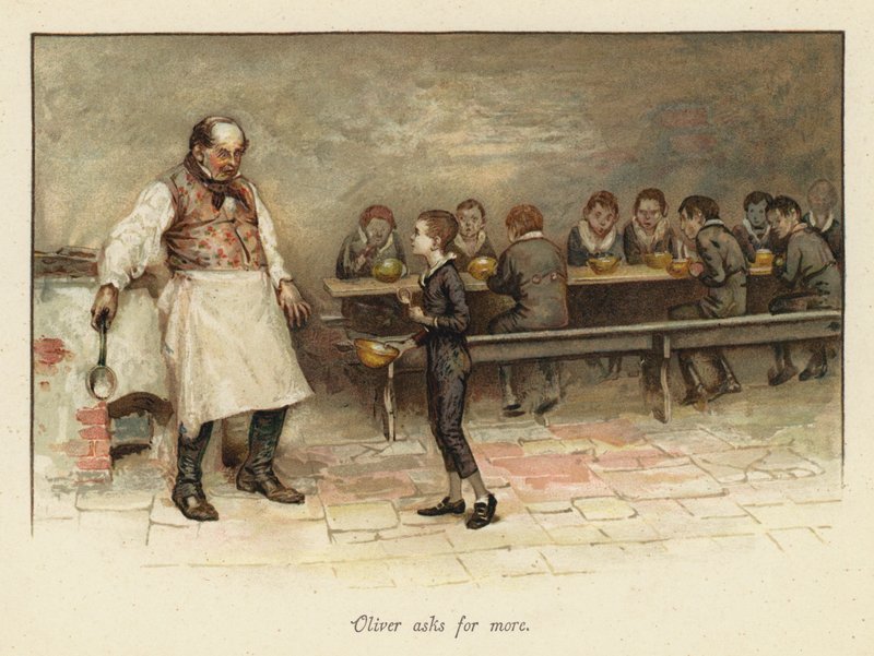Oliver pede mais (chromolitho) de English School