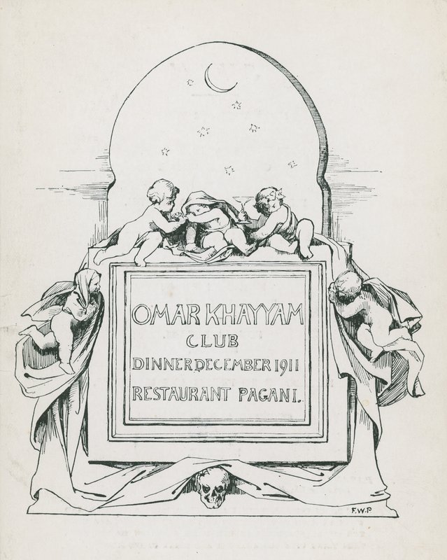 Omar Khayyam Club Dinner, dezembro de 1911, no Restaurante Paganis de English School