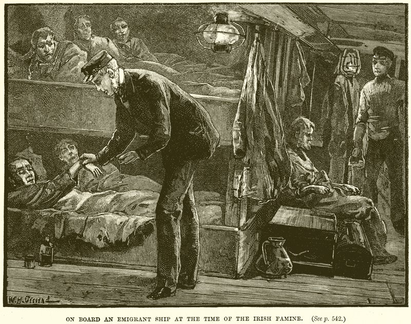 A bordo de um navio de emigrantes na época da fome na Irlanda de English School