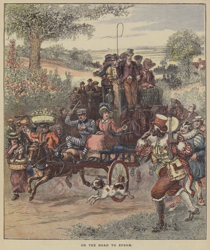 A caminho de Epsom (gravura colorida) de English School