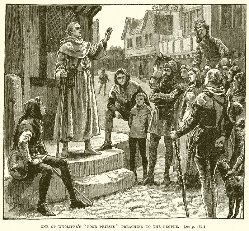 Um dos sacerdotes pobres de Wycliffes pregando ao povo de English School
