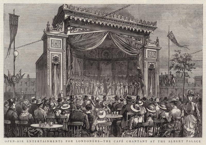 Open-Air Entertainments for Londoners, o Cafe Chantant no Albert Palace (gravura) de English School