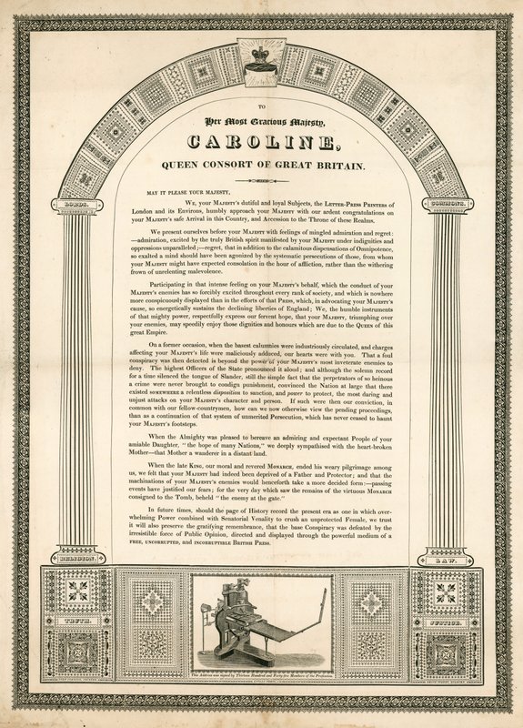 Carta aberta a Caroline, Rainha Consorte da Grã-Bretanha das tipografias londrinas de English School