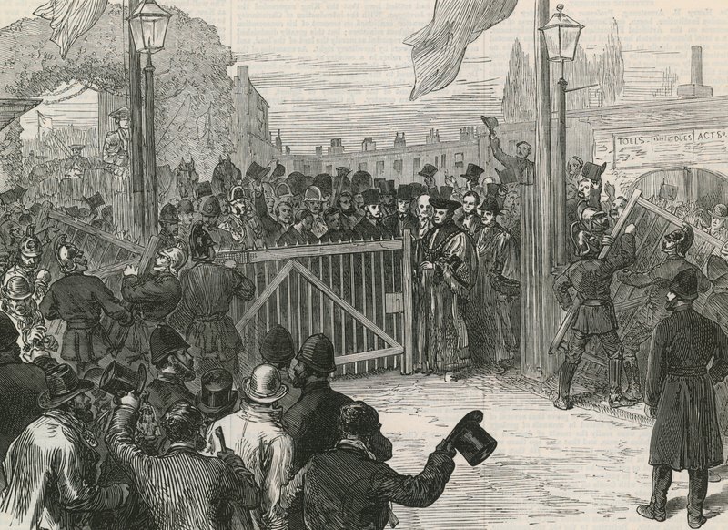 Abertura da ponte de Kew livre de pedágio de English School