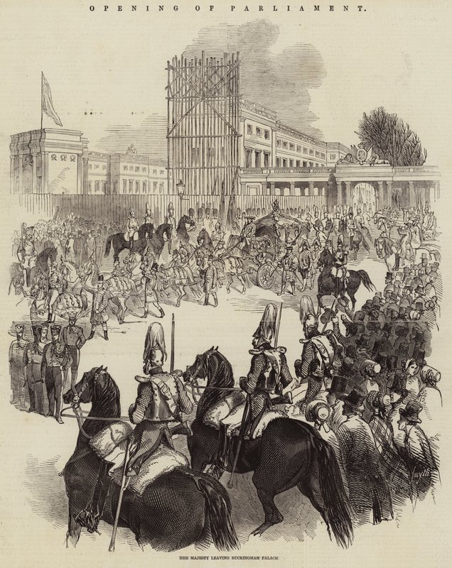 Abertura do Parlamento, Sua Majestade saindo do Palácio de Buckingham (gravura) de English School