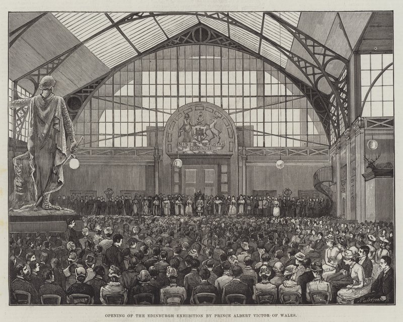 Abertura da Exposição de Edimburgo pelo Príncipe Albert Victor de Gales (gravura) de English School
