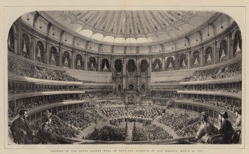 Inauguração do Royal Albert Hall of Arts and Sciences por Sua Majestade, 29 de Março de 1871 (gravura) de English School
