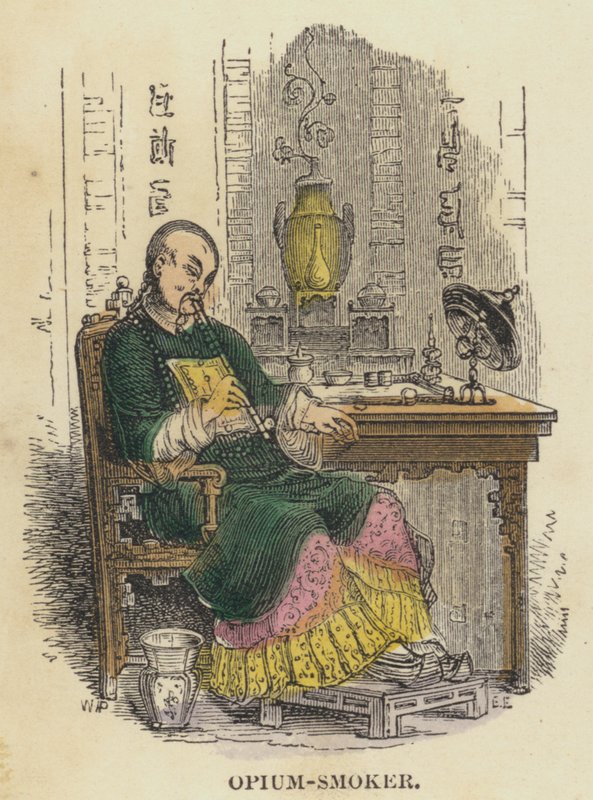 Fumador de ópio (gravação colorida) de English School
