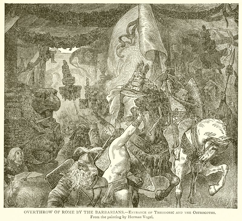 Derrubada de Roma pelos Bárbaros. Entrada de Teodorico e dos Ostrogodos de English School