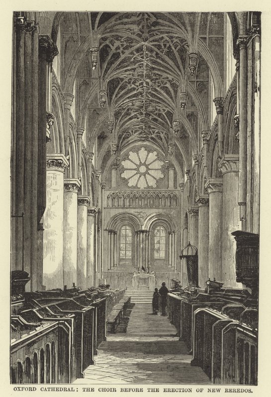 Catedral de Oxford, o coro antes da montagem de novos retábulos de English School