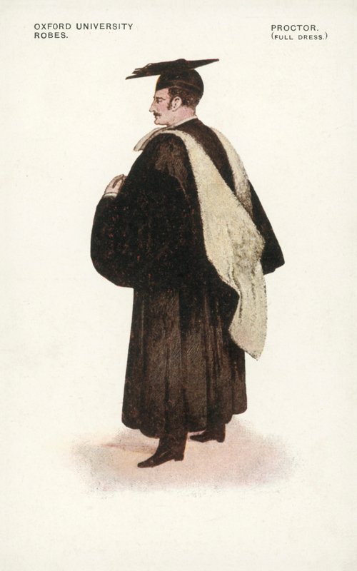 Robes da Universidade de Oxford: Proctor, vestido completo (litografia a cores) de English School