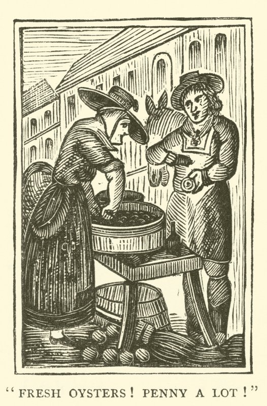 Vendedor de ostras (xilogravura) de English School