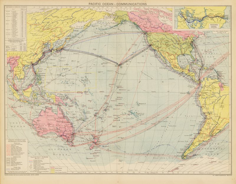 Oceano Pacífico, Comunicações (litografia a cores) de English School