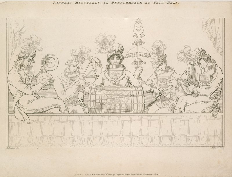Minstrels Padean em performance em Vauxhall Gardens, Londres de English School