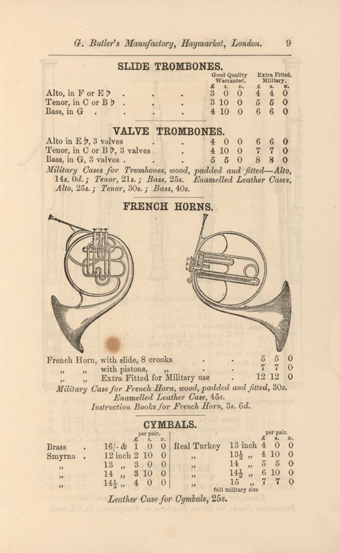 Página do Catálogo Ilustrado de Instrumentos Musicais de G Butler (gravura) de English School