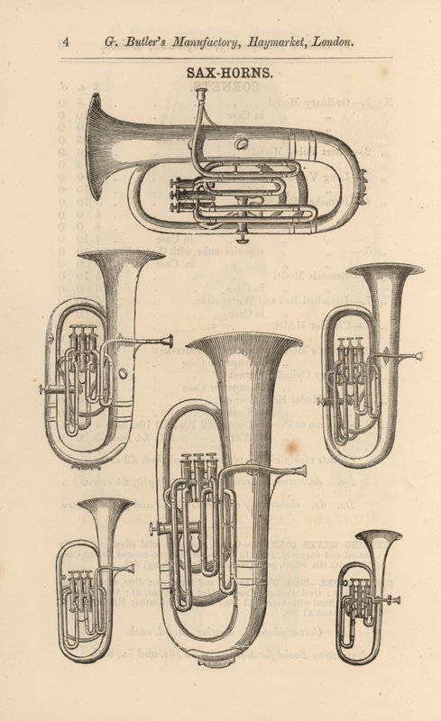 Página do Catálogo Ilustrado de Instrumentos Musicais de G Butler (gravura) de English School