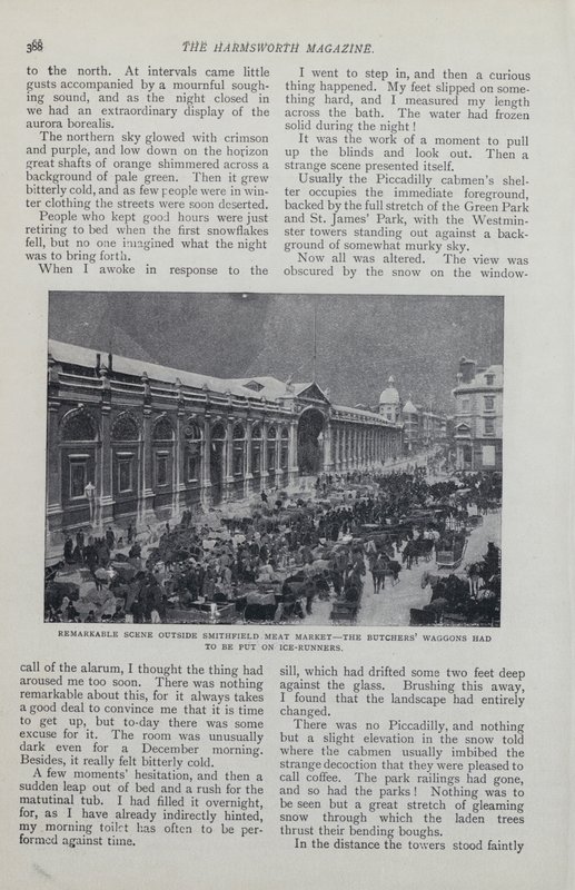 Página de um artigo de revista sobre uma Londres imaginária ligada à neve de English School