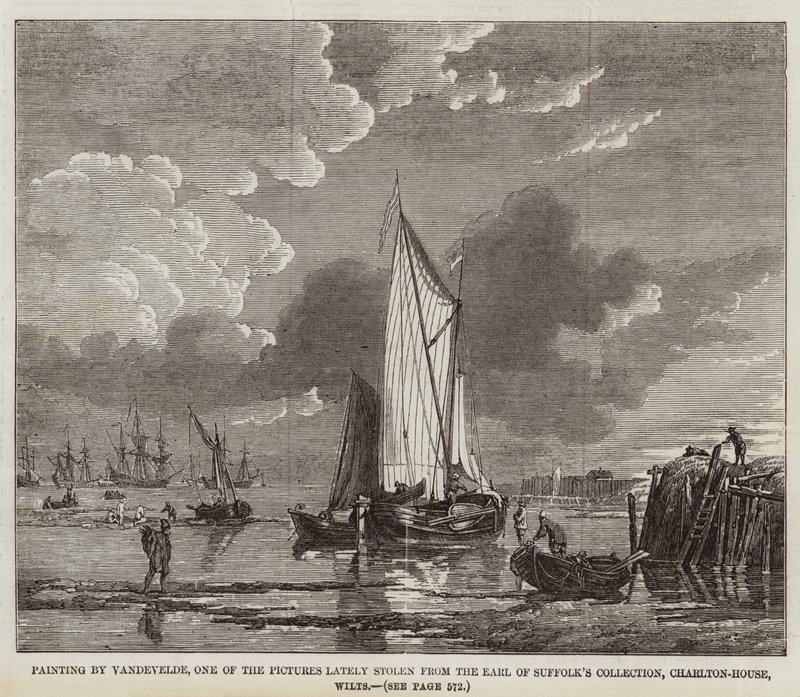 Pintura de Vandevelde, um dos quadros roubados ultimamente da colecção do Conde de Suffolk, Charlton-House, Wilts (gravação) de English School