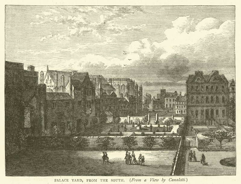 Palace Yard, do Sul, de uma vista de Canaletti (gravura) de English School