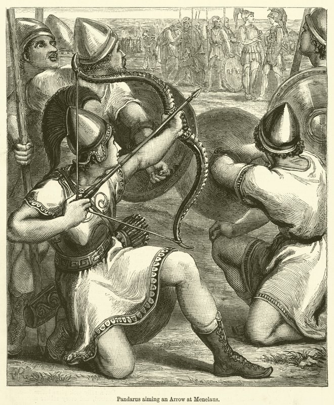 Pandarus apontando uma flecha a Menelau (gravura) de English School