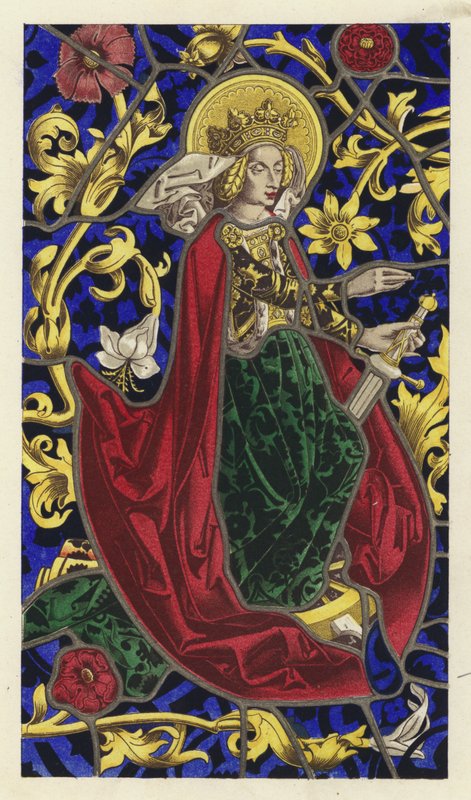 Painel de vidro pintado (chromolitho) de English School