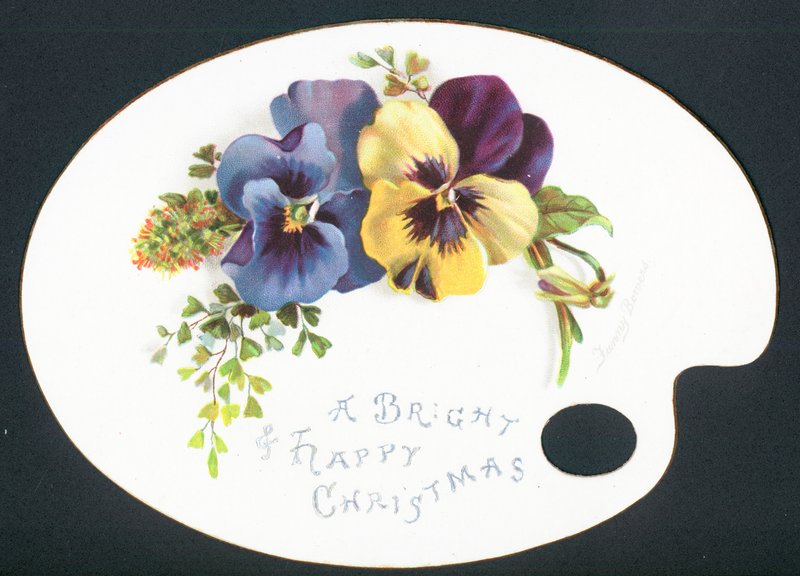 Pansies na paleta dos artistas, cartão de Chistmas de English School
