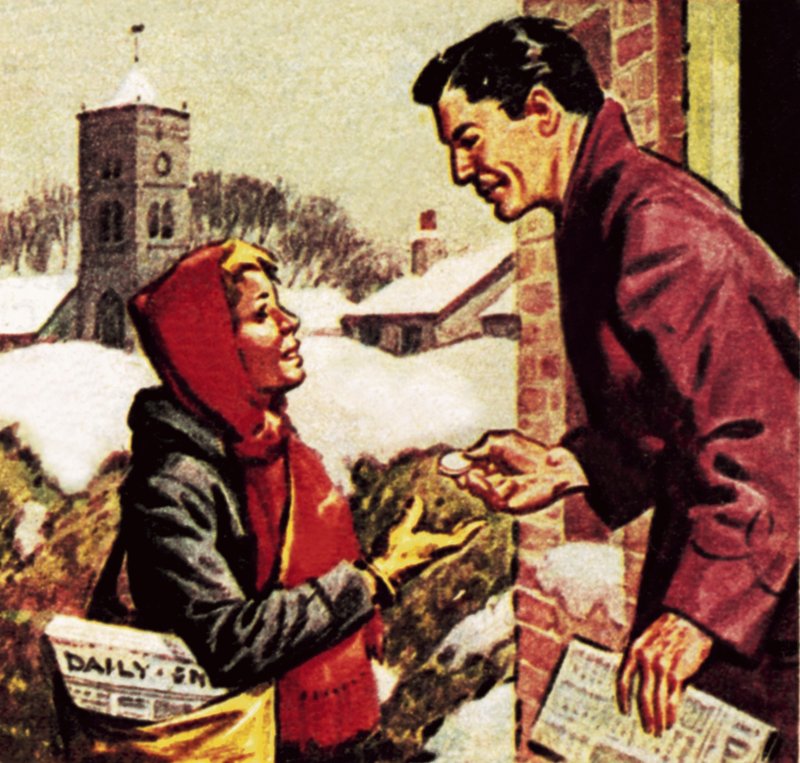 Garoto de papel, recebendo sua caixa de Natal de English School