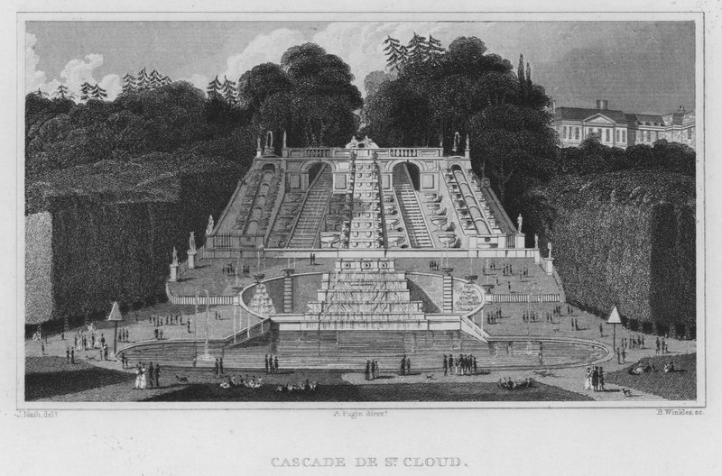 Paris, Cascade De St Cloud (gravura) de English School