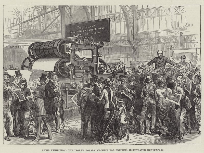 Exposição de Paris, a Ingram Máquina Rotativa de Impressão de Jornais Ilustrados (gravura) de English School