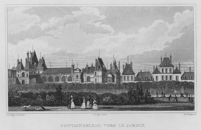 Paris, Fontainebleau, Vers Le Jardin (gravura) de English School