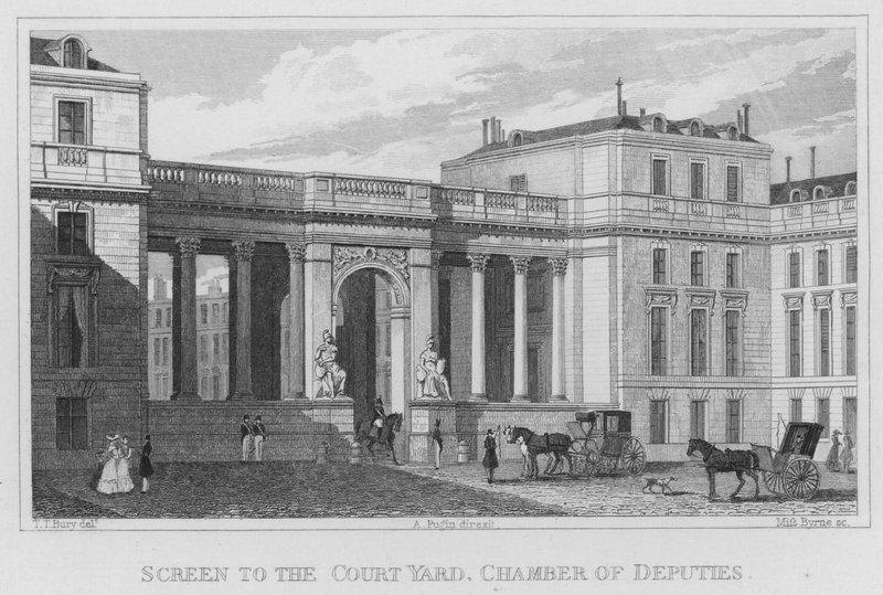 Paris, Tela para o pátio do Tribunal, Câmara dos Deputados (gravura) de English School