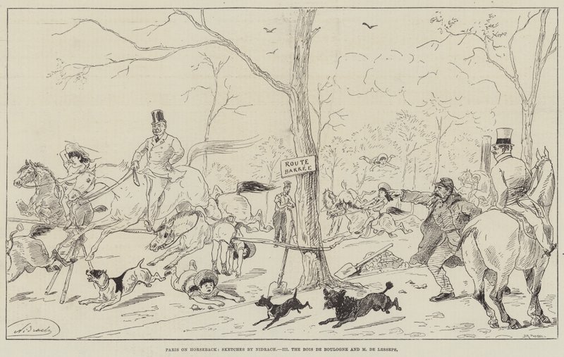 Paris on Horseback, o Bois de Boulogne e o M de Lesseps (gravura) de English School